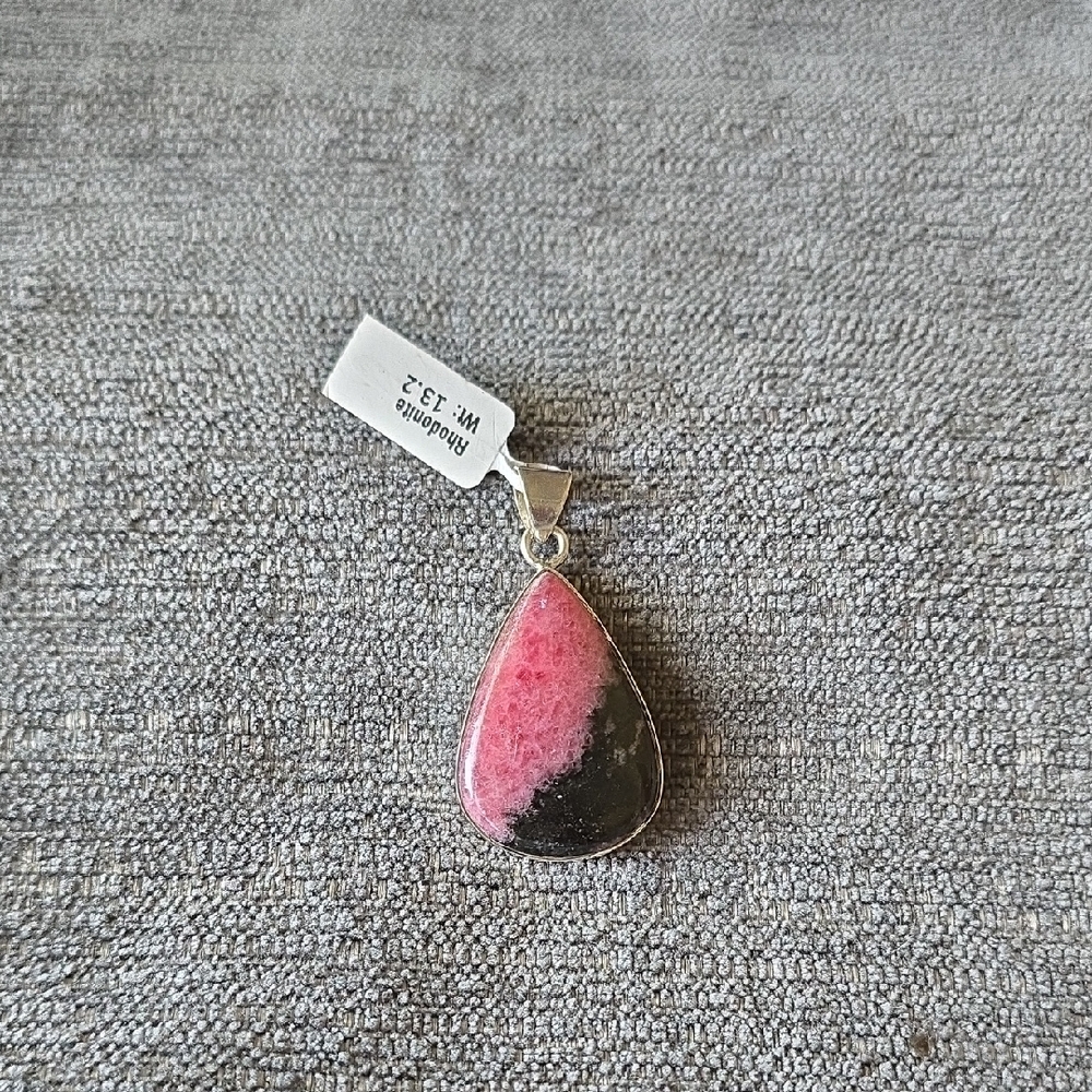 925 Sterling Silver Teardrop Rhodonite Pendant